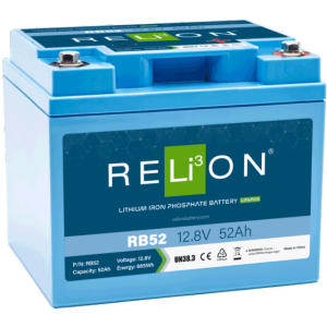 Relion Battery, Legacy Series, Group 31, 12 Volt, 52 Ah Capacity, M8 Threaded Stud Top Terminals, Lithium Iron Phosphate, 7.8 Inch Length – RB52
