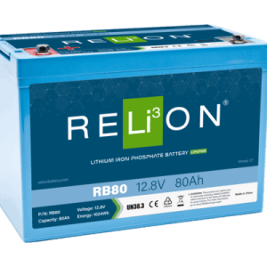 Relion Battery, Legacy Series, Group 27, 12 Volt, 80 Ah Capacity, M8 Threaded Stud Top Terminals, Lithium Iron Phosphate, 12 Inch Length – RB80