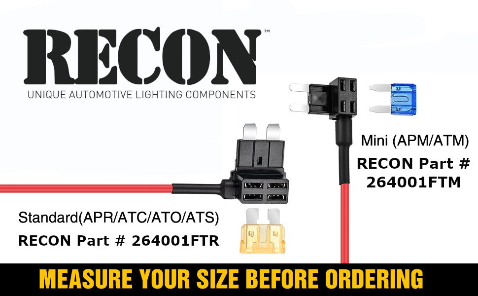 Recon Accessories Fuse Block Tap, Use with Vacant Energized Fuse Block Slot Without Splicing Into Vehicle Wiring – 264001FTR