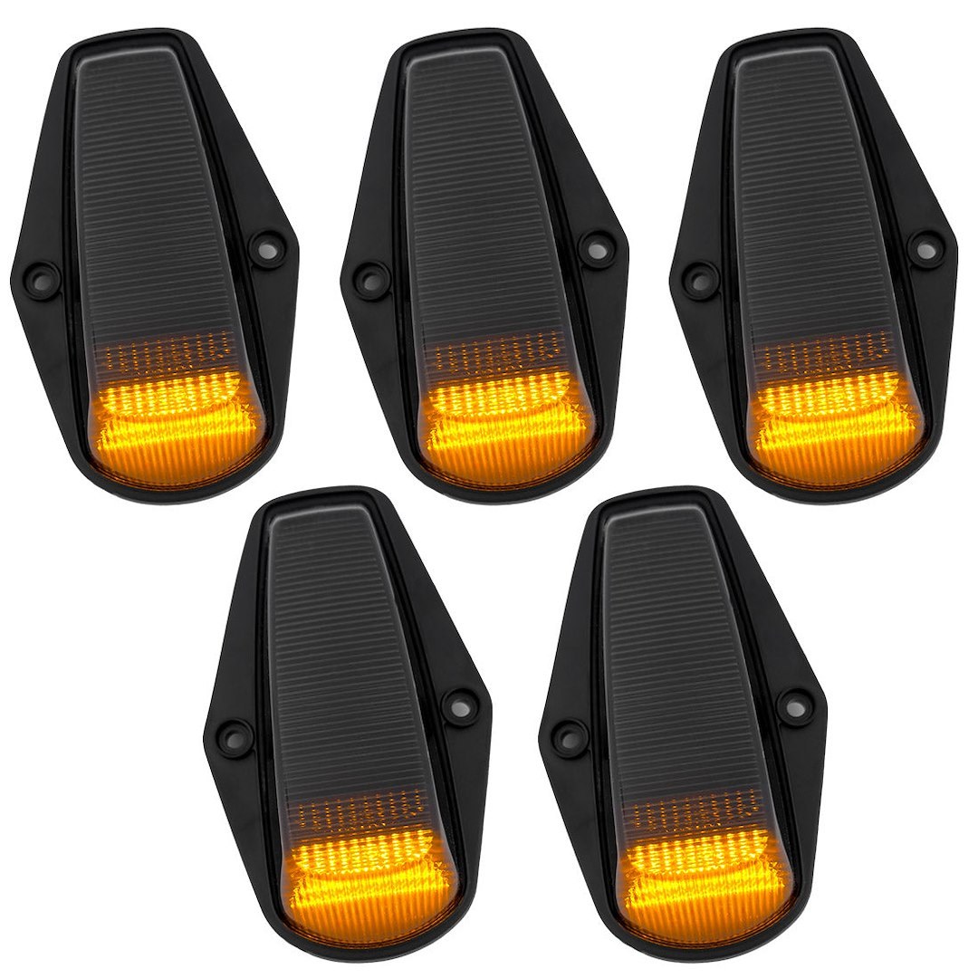 Recon Accessories Roof Marker Light, Direct Fit Tear-Drop, Smoke Lens, LED Bulb, Amber Bulb, Set of 5, With Wiring Harness and Hardware – 264100BK