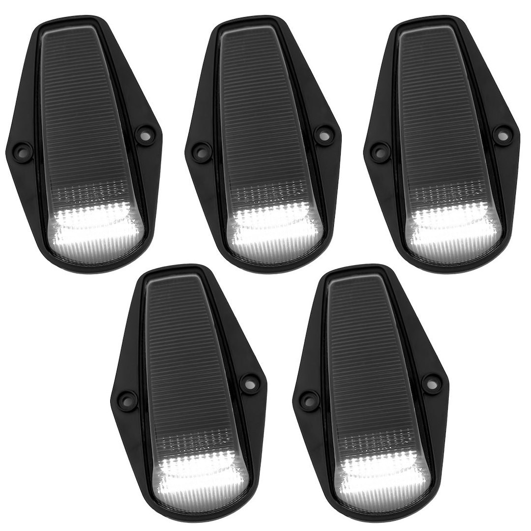 Recon Accessories Roof Marker Light, Direct Fit Tear-Drop, Smoke Lens, LED Bulb, White Bulb, Set of 5, With Wiring Harness and Hardware – 264100WHBK