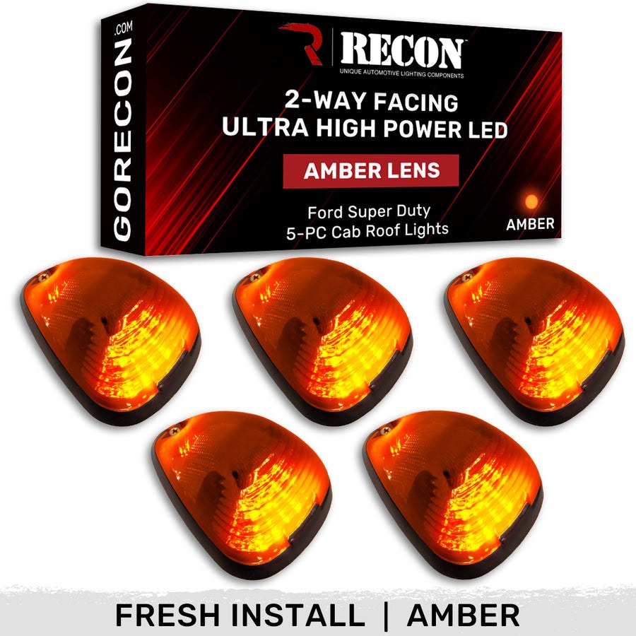 Recon Accessories Roof Marker Light, Amber ABS Plastic Lens, 2-WAY Front/ Rear Facing Ultra High Power LED, Amber Bulb, Set of 5 – 264143AMHPAM