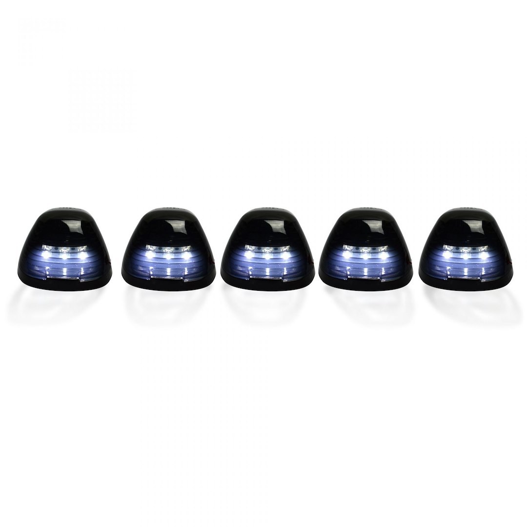 Recon Accessories Roof Marker Light – LED, Direct Fit Tear-Drop, Smoke Lens, LED Bulb, White, Set of 5 – 264143WHBK