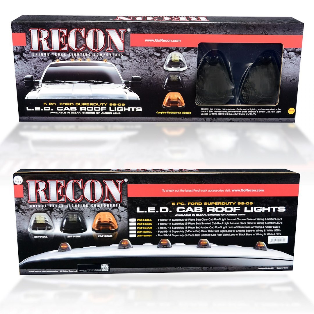 Recon Accessories Roof Marker Light – LED, Direct Fit Tear-Drop, Smoke Lens, LED Bulb, White, Set of 5 – 264143WHBK