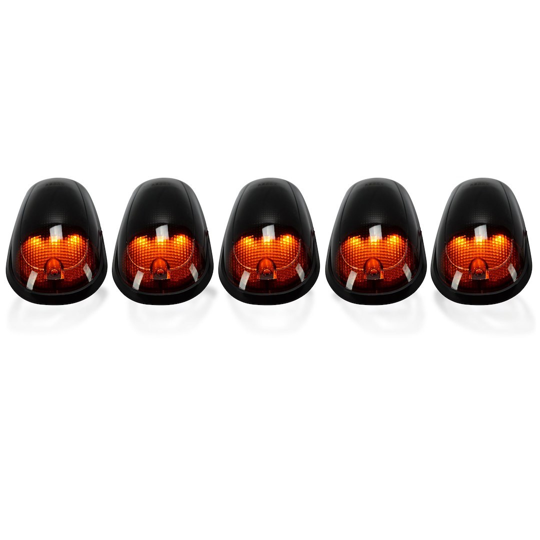 Recon Accessories Roof Marker Light – LED, Direct Fit Tear-Drop, Smoke Lens, LED Bulb, Amber, Set of 5, With Wiring Harness – 264146BK