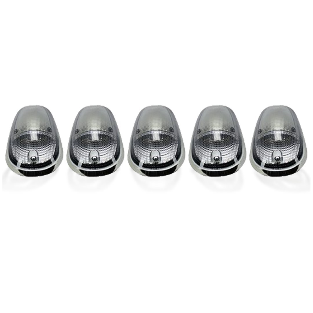 Recon Accessories Roof Marker Light, Direct-Fit OEM Style, Clear Lens, Strobe LED Bulb, Amber Bulb, 5 Light Set, With Wiring Harness – 264146CL