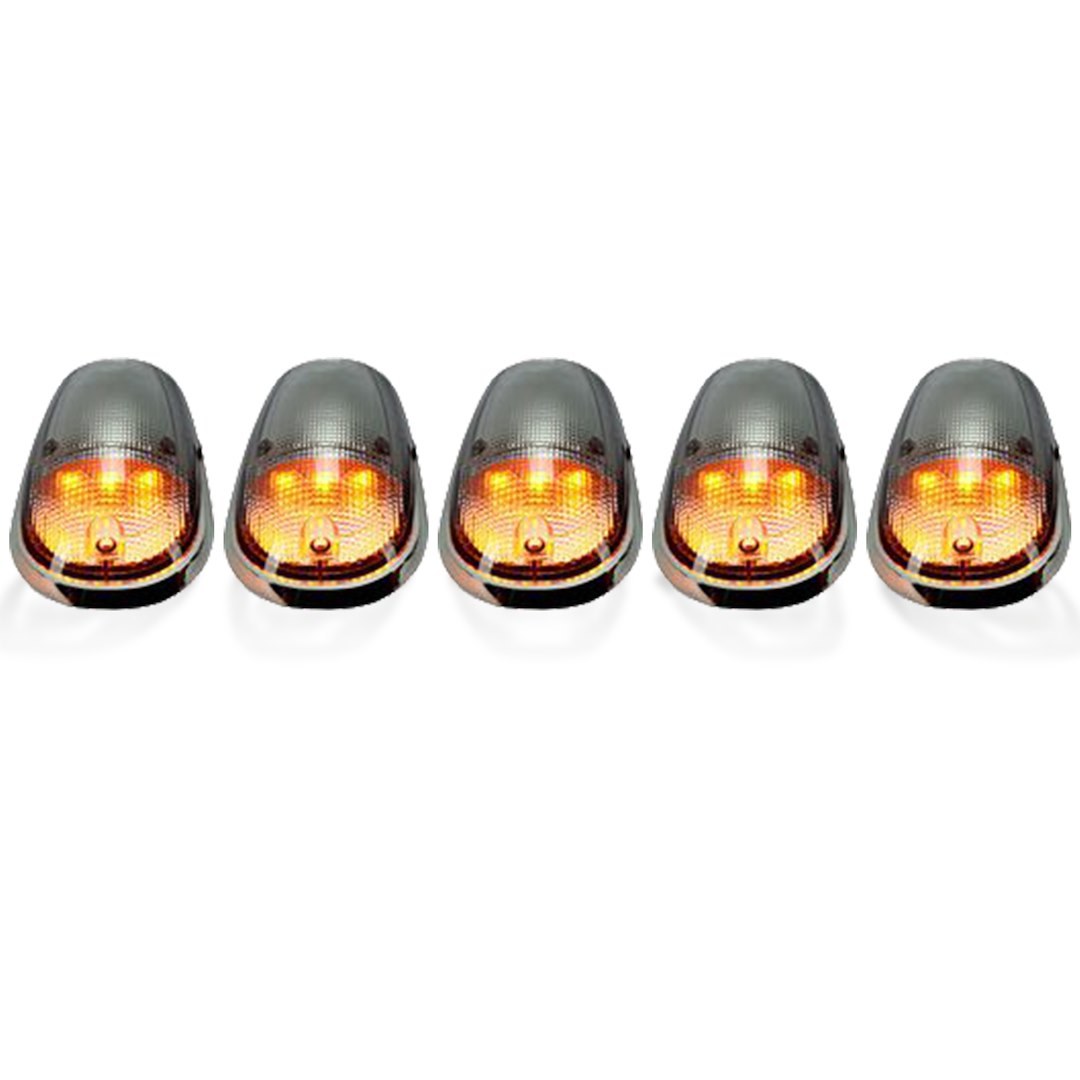 Recon Accessories Roof Marker Light, Direct-Fit OEM Style, Clear Lens, Strobe LED Bulb, Amber Bulb, 5 Light Set, With Wiring Harness – 264146CL