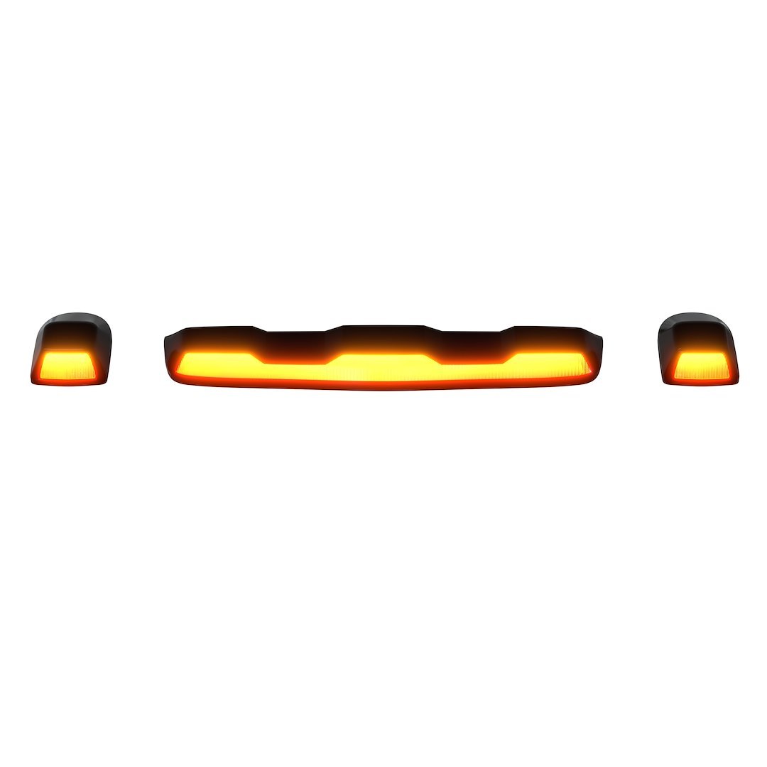 Recon Accessories Roof Marker Light, Direct Fit OEM Style, Smoke Lens, LED Bulb, Amber Bulb, With 1 Center Bar and 2 Single Lights – 264158BK