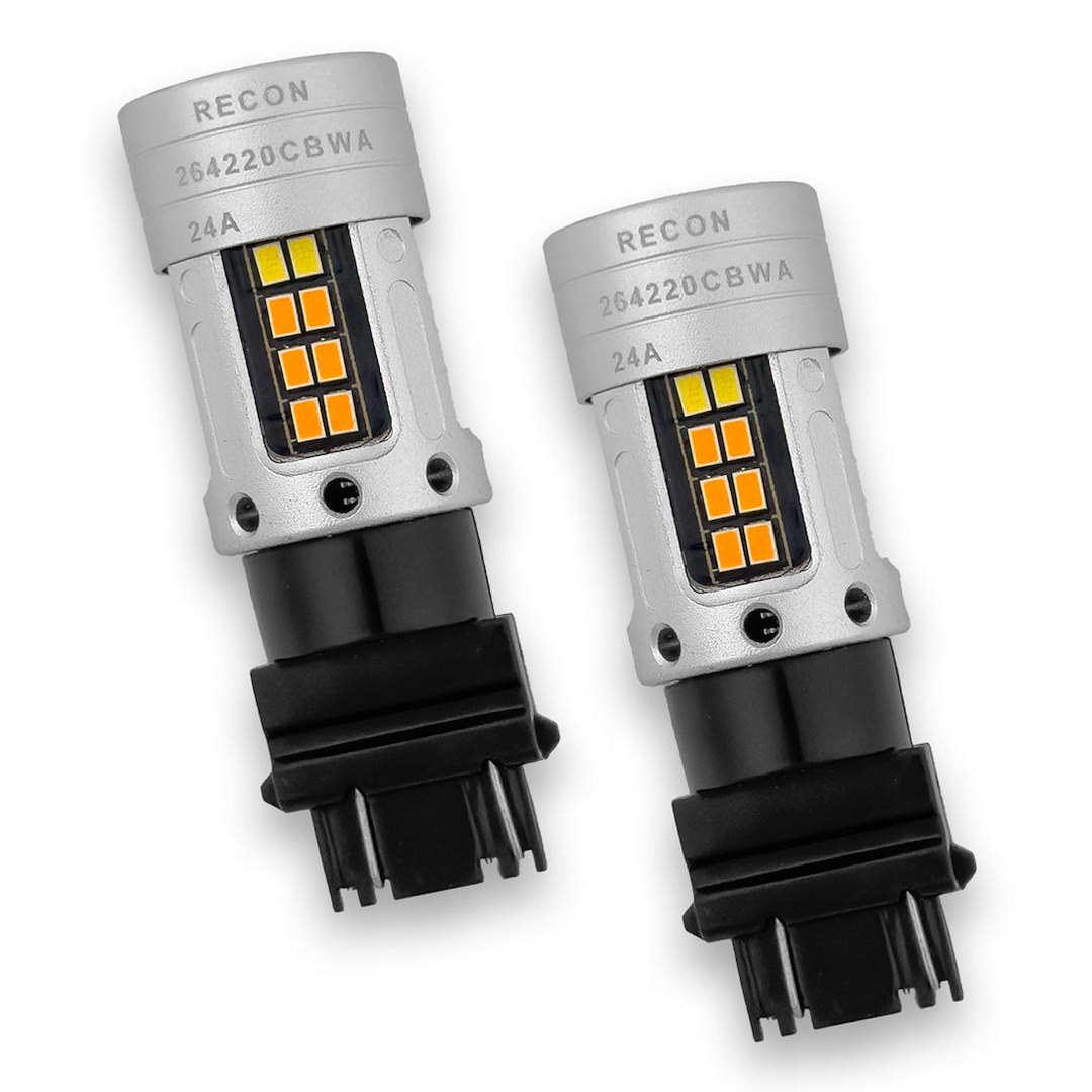 Recon Accessories Turn Signal Light Bulb, 3157 Ultra High-Power LED Bulb, Switchback Amber with White Running Lights, Set of 2 – 264220CBWA
