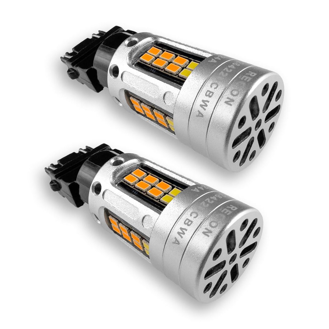Recon Accessories Turn Signal Light Bulb, 3157 Ultra High-Power LED Bulb, Switchback Amber with White Running Lights, Set of 2 – 264220CBWA