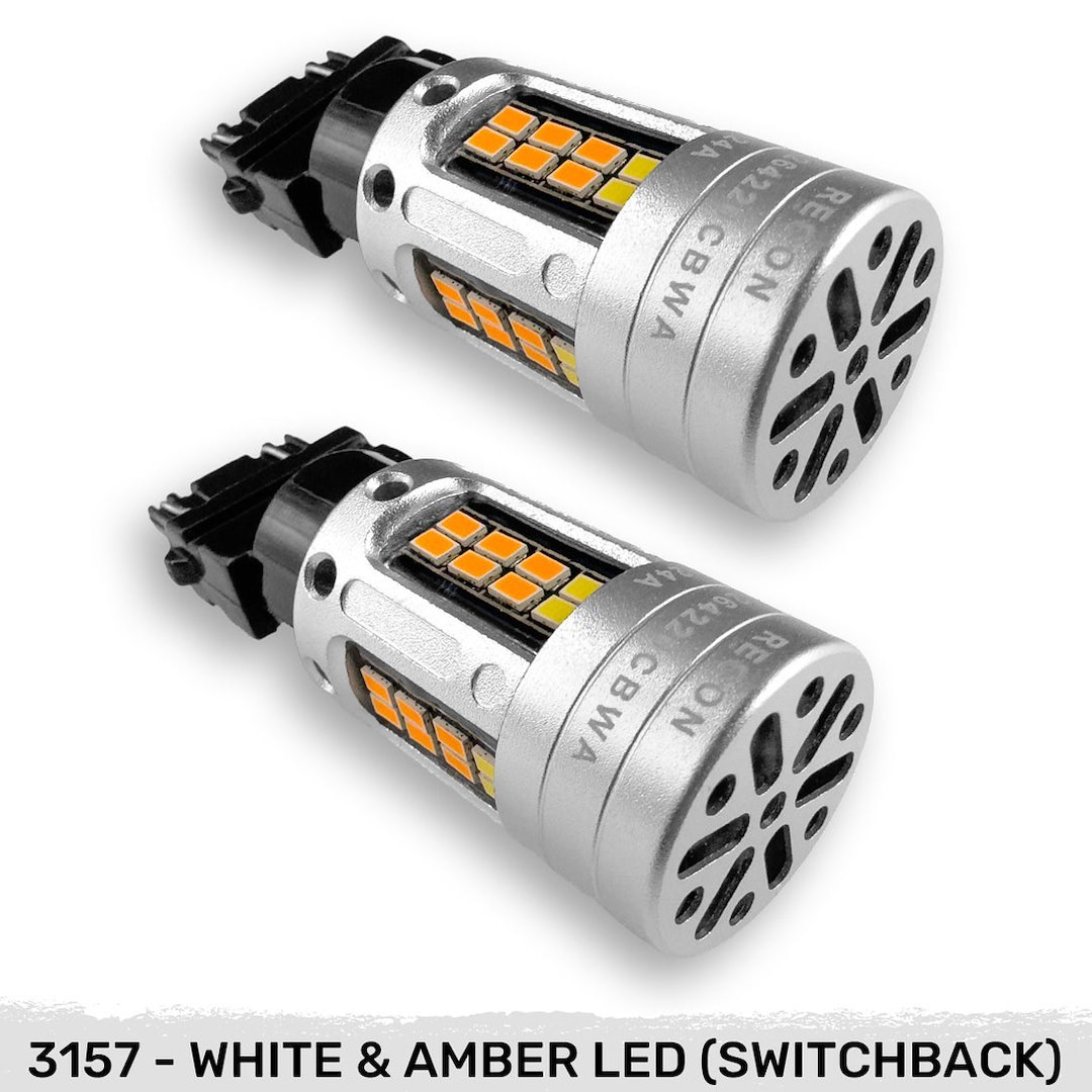 Recon Accessories Turn Signal Light Bulb, 3157 Ultra High-Power LED Bulb, Switchback Amber with White Running Lights, Set of 2 – 264220CBWA