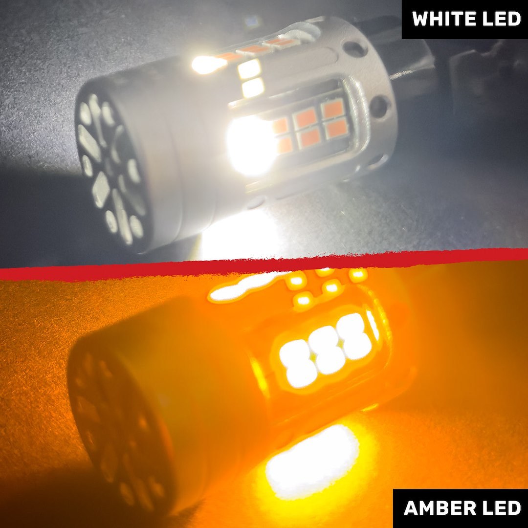 Recon Accessories Turn Signal Light Bulb, 3157 Ultra High-Power LED Bulb, Switchback Amber with White Running Lights, Set of 2 – 264220CBWA