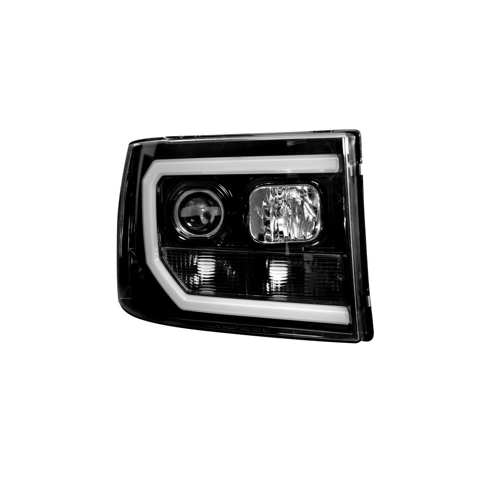 Recon Accessories Headlight Assembly, Halogen Bulb, Projector Beam with Oled Halos/ Daytime Running Lights, H1 Low Beam/ H1 High Beam – 264271BKC