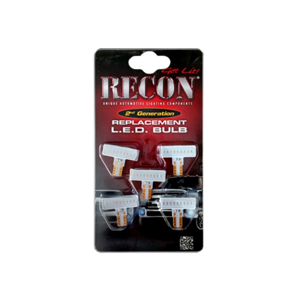 Recon Accessories Roof Marker Light Bulb – LED, 194/ 168 T-10 LED 3 Watt, Amber Bulb, Set of 5 – 264280AMX