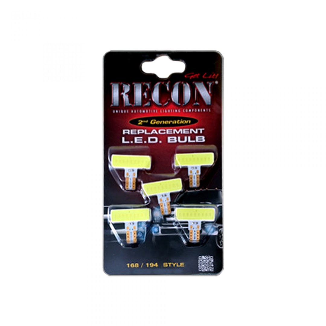 Recon Accessories Roof Marker Light Bulb – LED, 194/ 168 T-10 LED 3 Watt, White Bulb, Set of 5 – 264280WHX
