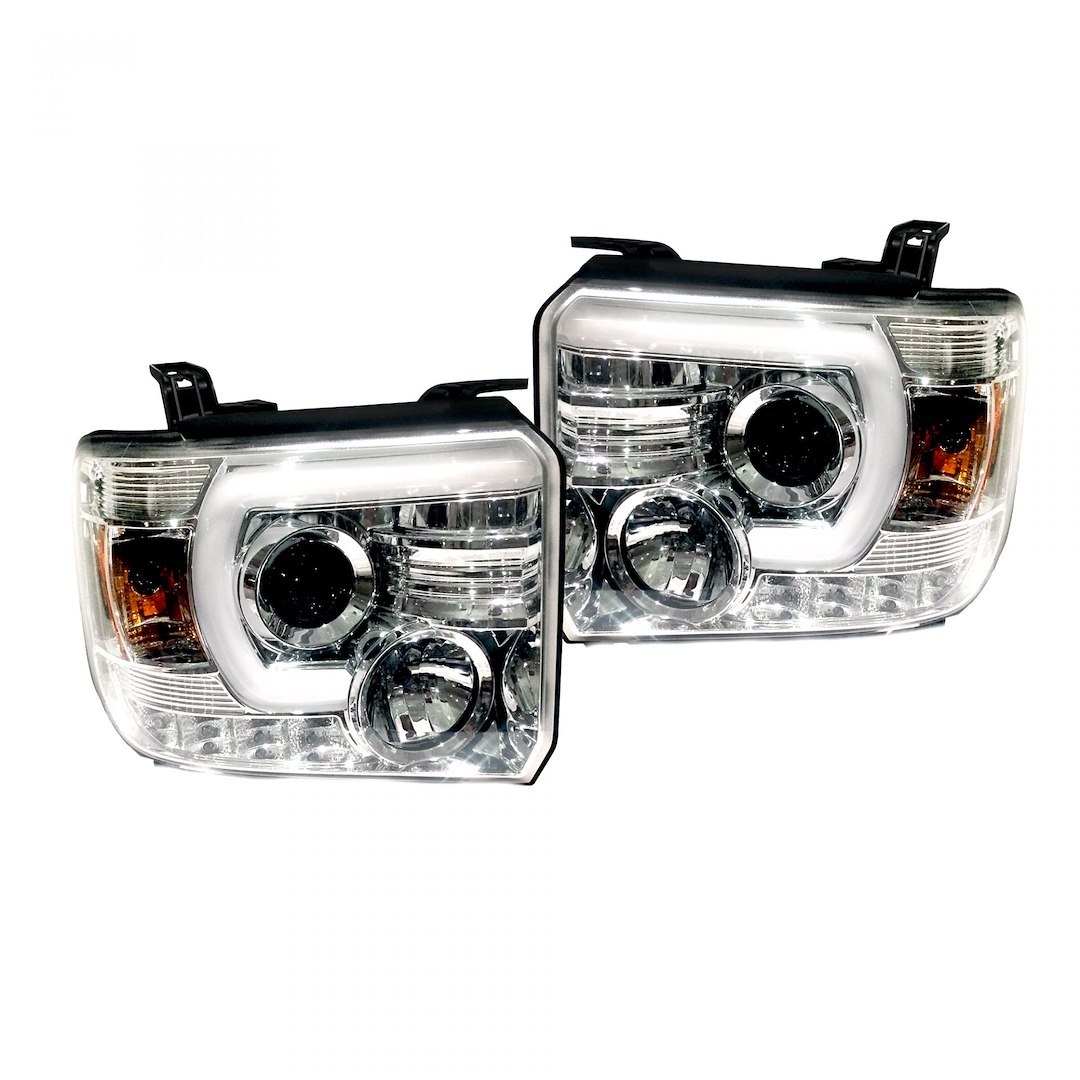 Recon Accessories Headlight Assembly, Halogen Bulb, Projector Beam with Oled Halos/ Daytime Running Lights, H1 High Beam and H9 Low Beam – 264295CLC