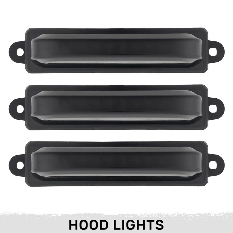 Recon Accessories Side Marker Light, Fender Mount/ Hood Mount, ABS Plastic Lens, Black Trim, LED Running Lights with Startup Light Sequence – 264339BK
