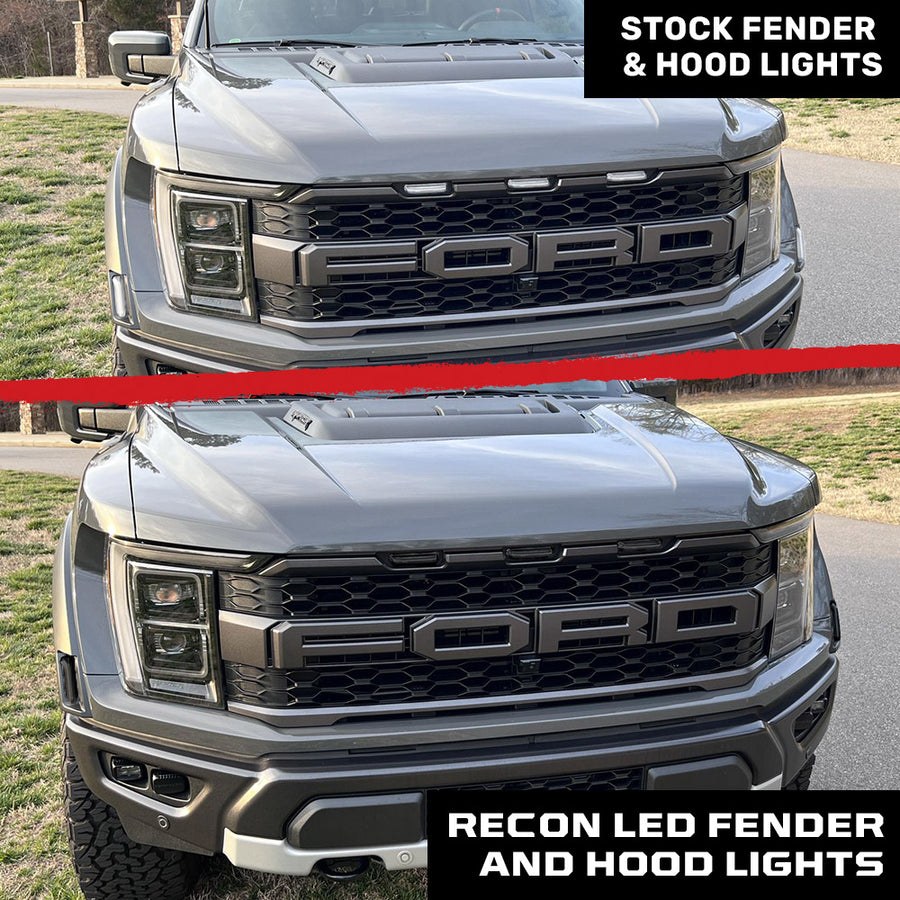 Recon Accessories Side Marker Light, Fender Mount/ Hood Mount, ABS Plastic Lens, Black Trim, LED Running Lights with Startup Light Sequence – 264339BK