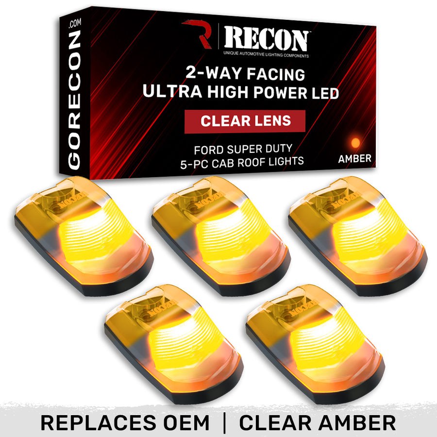 Recon Accessories Roof Marker Light, Clear ABS Plastic Lens, 2-WAY Front/ Rear Facing Ultra High Power LED, Amber Bulb, Set of 5 – 264443CLHPAM