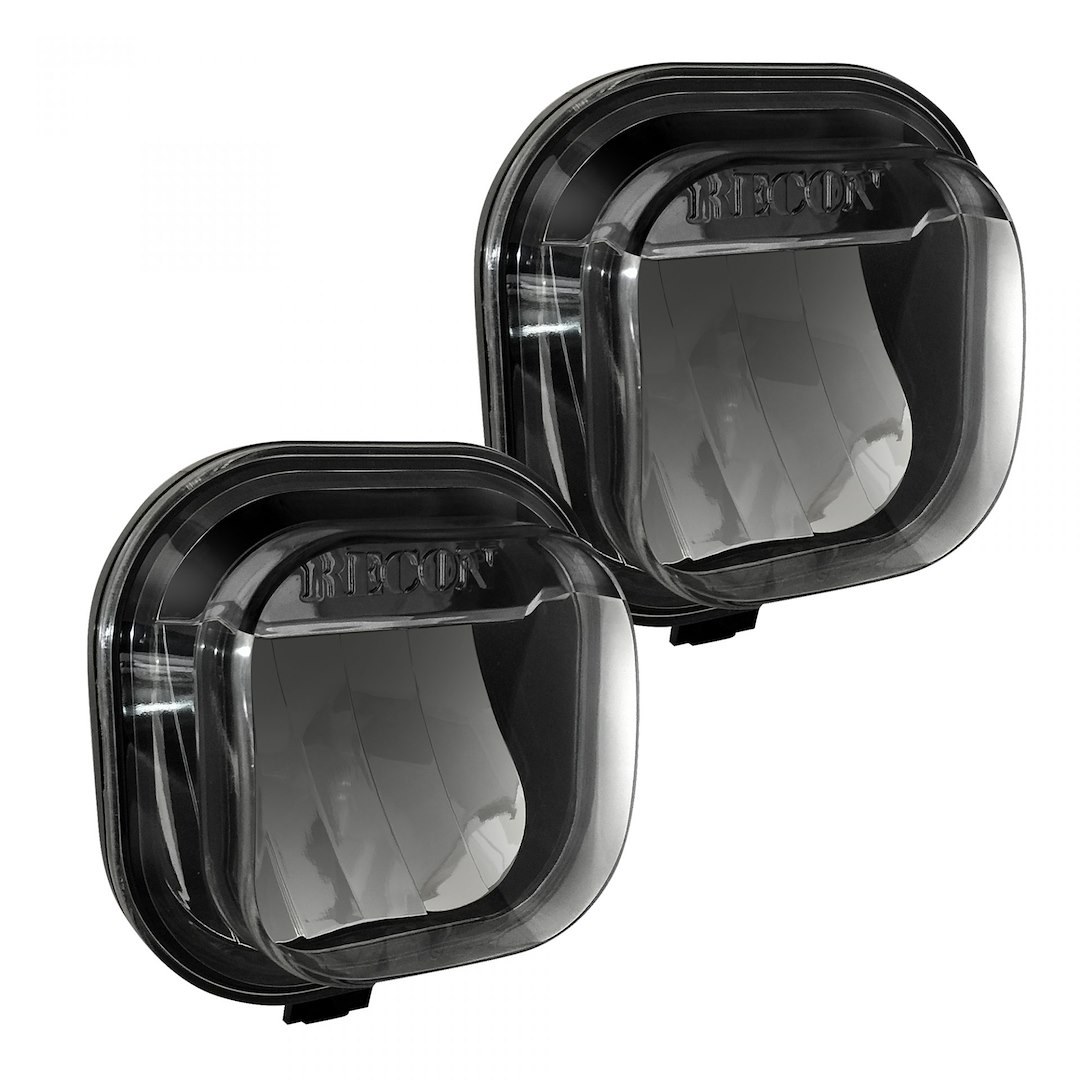 Recon Accessories Driving/ Fog Light, LED Bulb, Clear Bulbs, Square, Fog Beam, Smoke Lens, Black Housing, OE Mount, Set of 2 – 264514BK
