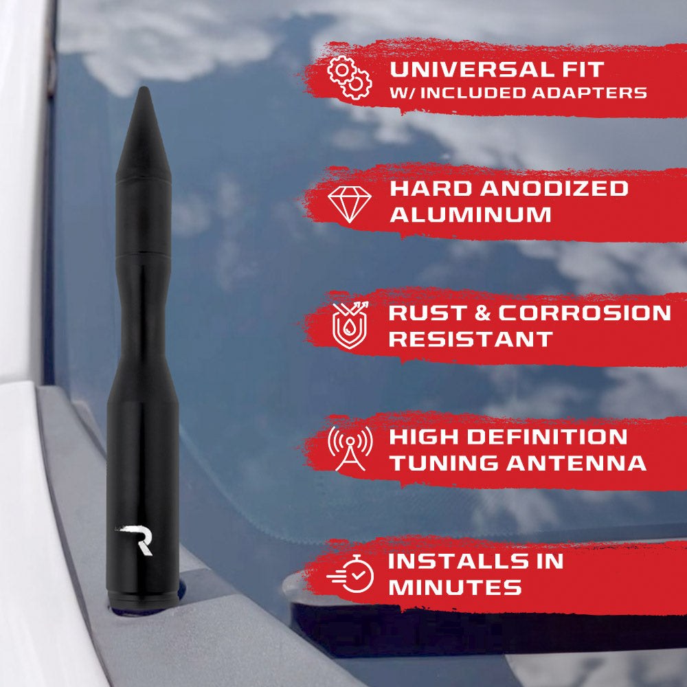 Recon Accessories AM/ FM Antenna, Used with High Definition Radio Tuning, Rocket Shape Style, 5 Inch Height, Black – 264ANTRTBK