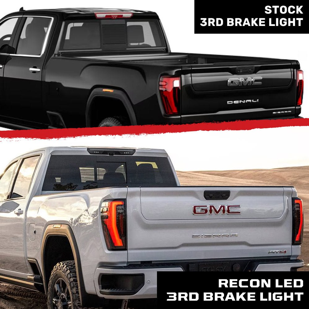 Recon Accessories Center High Mount Stop Light, Smoke Lens, Red Brake Bulb/ Cree Xml White Cargo Light, LED Bulb, With Cargo Light – 264101CAM2BK