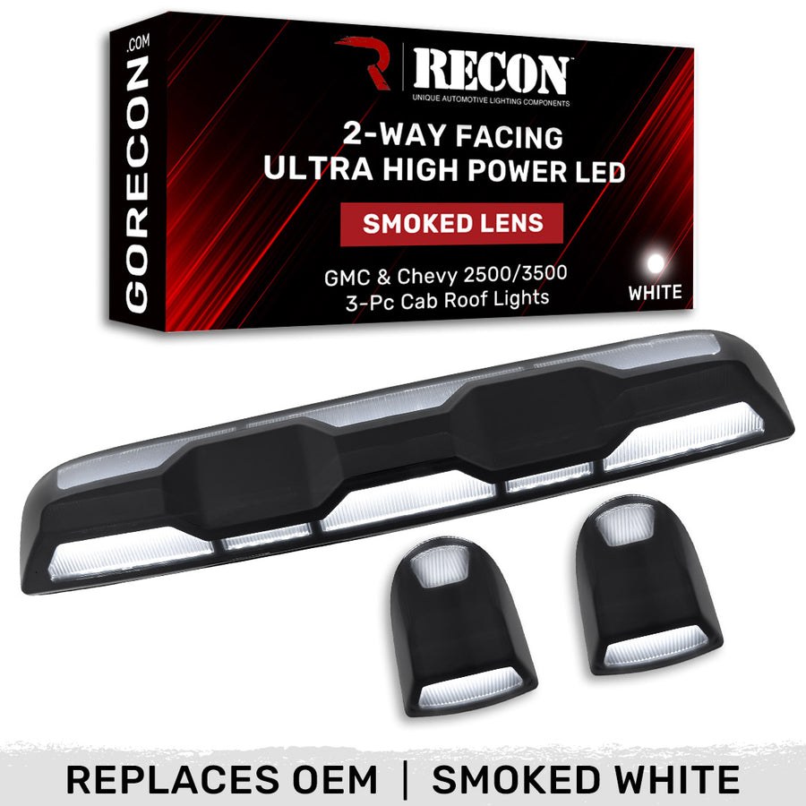 Recon Accessories Roof Marker Light, Smoke Lens, 2-WAY Front/ Rear Facing Ultra High Power LED, White Bulb – 264158BKHPWH