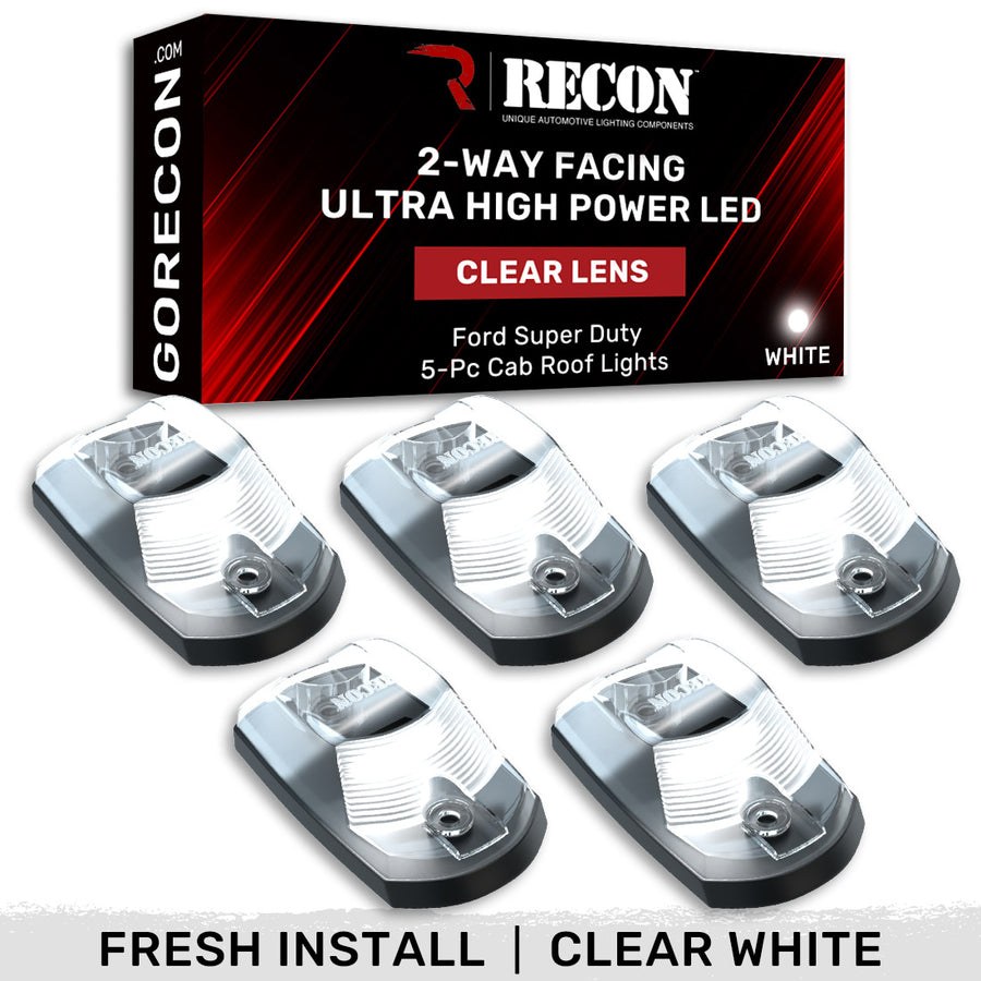 Recon Accessories Roof Marker Light, Direct Fit Oval Style, Clear ABS Plastic Lens, Oled Running Lights, White Bulb, Set of 5 – 264342CLHPWH
