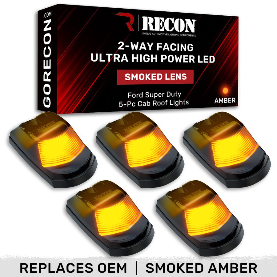 Recon Accessories Roof Marker Light, Direct Fit OEM Style, Smoked ABS Plastic Lens, LED, Amber, IP67, SAE and DOT-Compliant – 264343BKHPAM