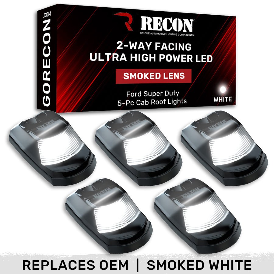 Recon Accessories Roof Marker Light, Direct Fit Oval, Smoke ABS Plastic Lens, Oled Running Lights, White Bulb, Set of 5 – 264343BKHPWH