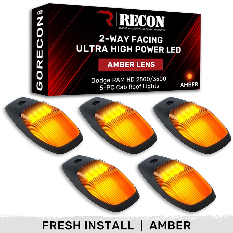 Recon Accessories Roof Marker Light, Direct Fit Oval Style, Amber ABS Plastic Lens, Oled Running Lights, Amber Bulb, Set of 5 – 264345AMHPAM