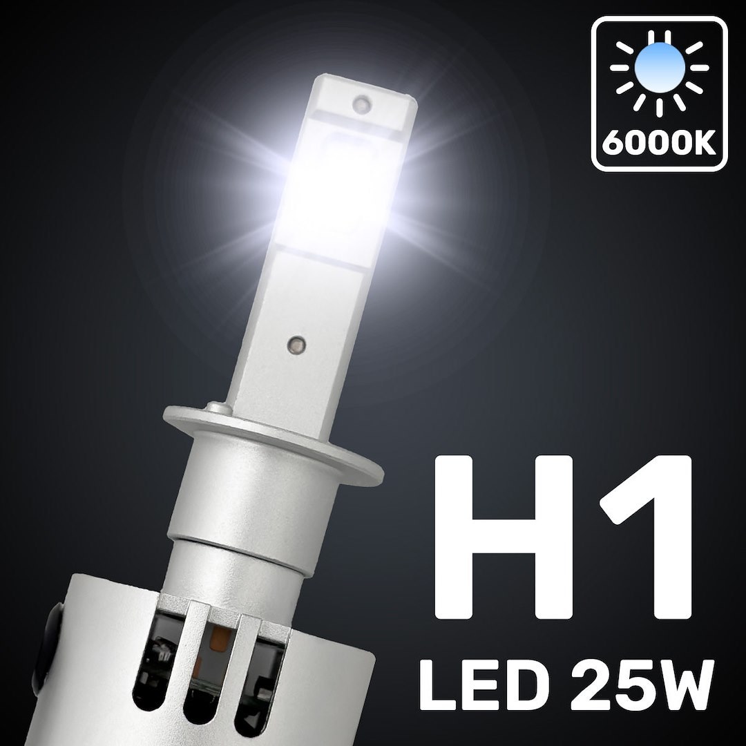 Recon Accessories Headlight Bulb, H1, LED Bulb, 25 Watt, 12 Volt, White Beam Color, 6000K Light Color Temperature, Set of 2 – 264H1LEDHPNB