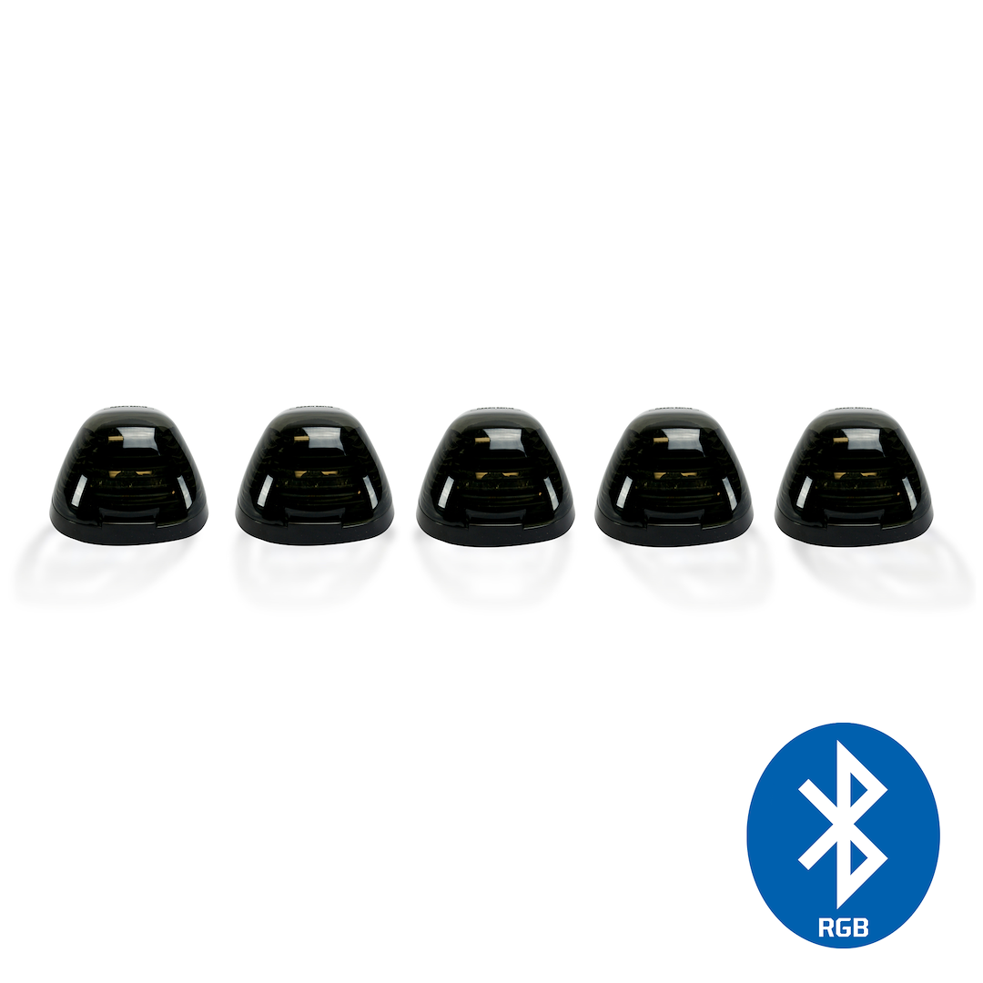 Recon Accessories Roof Marker Light, Direct Fit Tear Drop, Smoke Lens, LED Bulb, Selectable Color Through Bluetooth Phone App, Set of 5 – 264143BKRGB