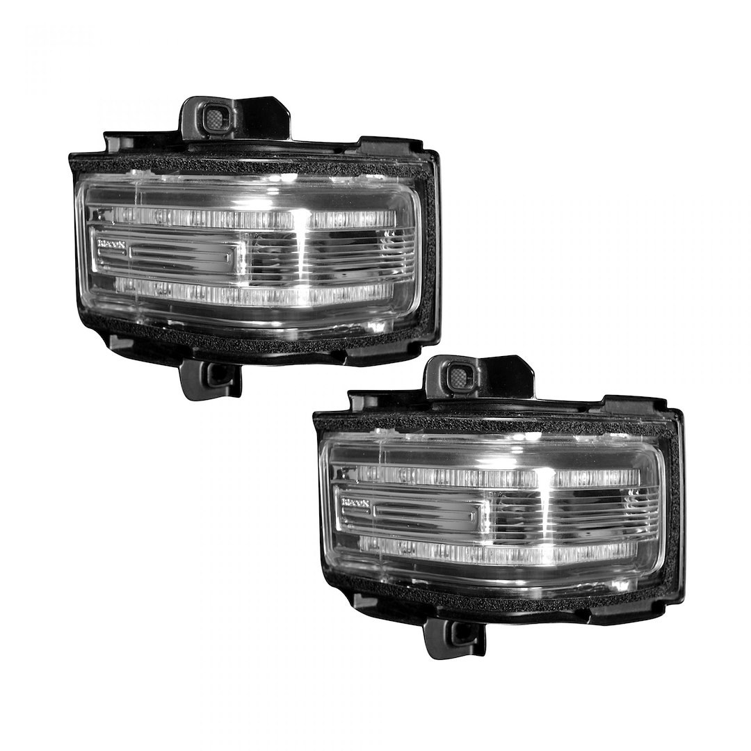 Recon Accessories Exterior Mirror Turn Signal Light, Clear Lens, LED, White Running/ Amber Blinking Turn Signal/ White Spot Light Bulbs – 264245WHCLX