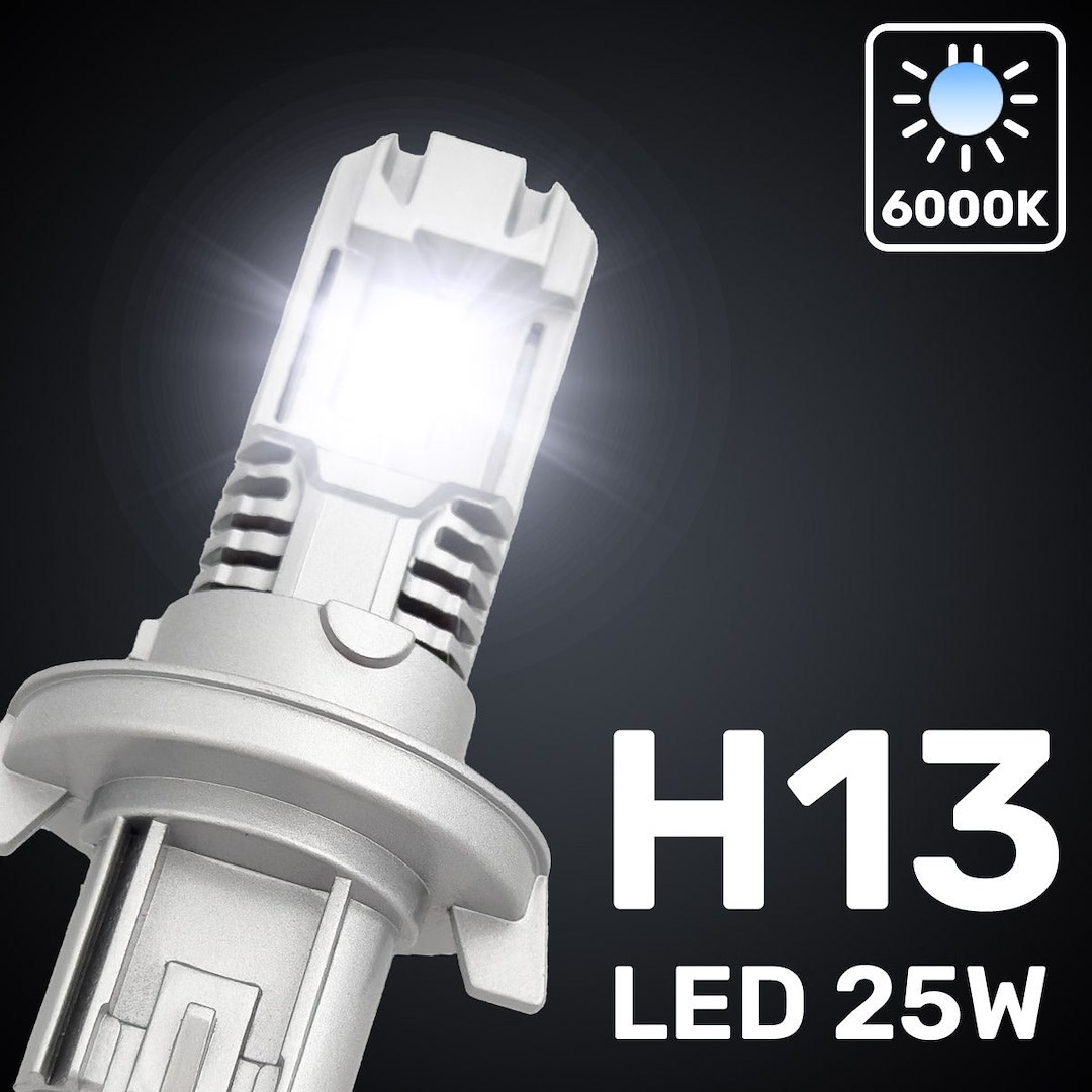 Recon Accessories Headlight Bulb, H13/ 9008, LED Bulb, 25 Watt, 12 Volt, White Beam Color, 6000K Light Color Temperature, Set of 2 – 264H13LEDHPNB