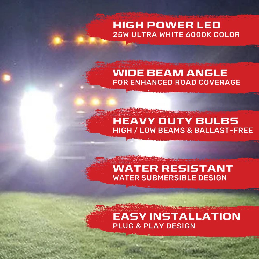 Recon Accessories Headlight Bulb, H13/ 9008, LED Bulb, 25 Watt, 12 Volt, White Beam Color, 6000K Light Color Temperature, Set of 2 – 264H13LEDHPNB