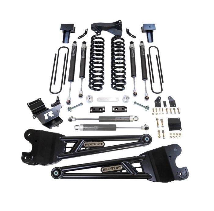 ReadyLIFT Lift Kit Suspension, 4 Inch Front Lift, 4 Inch Rear Lift, With Front and Rear Falcon Shock Absorbers, Black Components – 49-23421