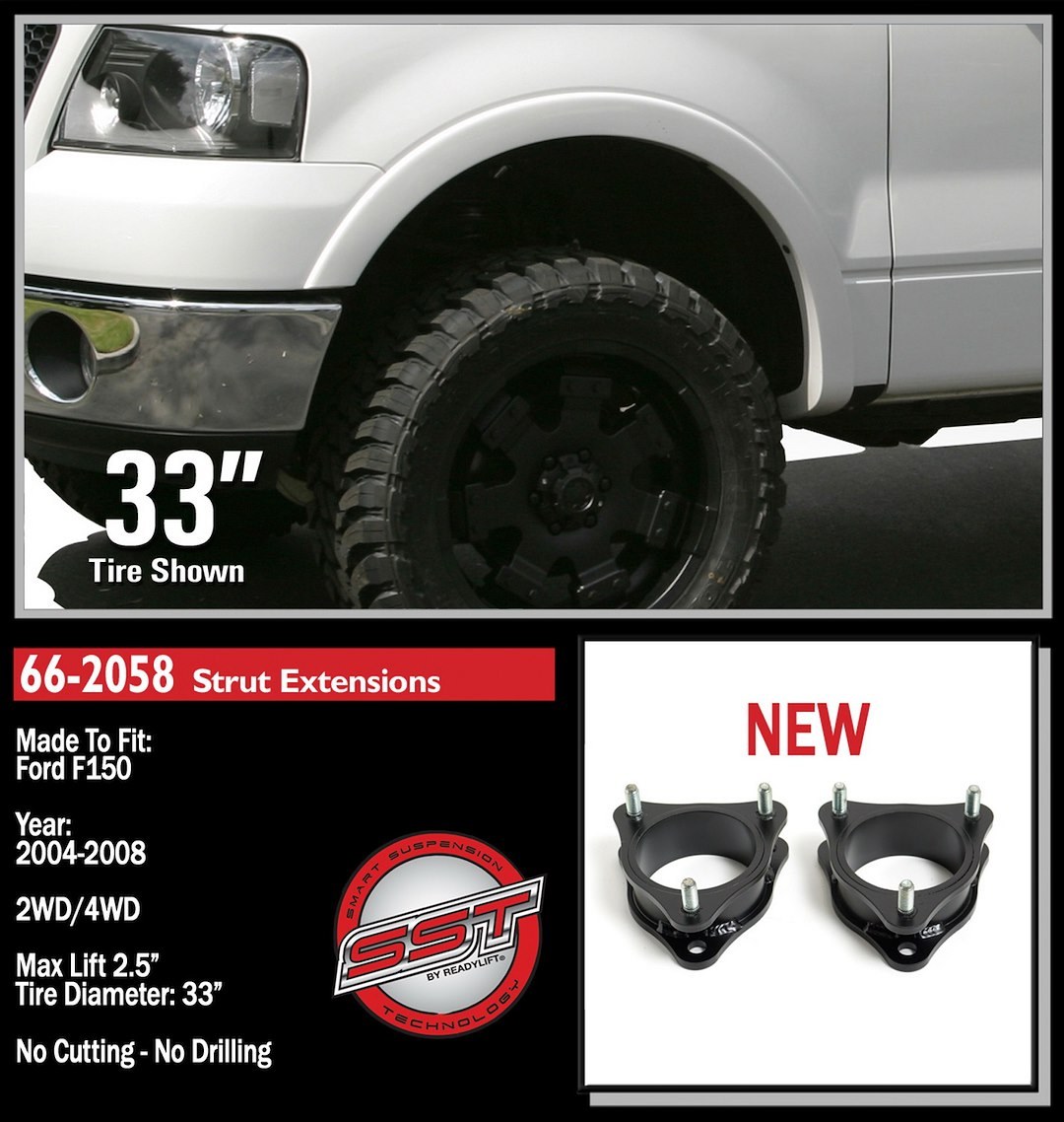 ReadyLIFT Leveling Kit Suspension, 2.5 Inch, Strut Assembly Extension, Includes 2 Strut Extensions – 66-2058