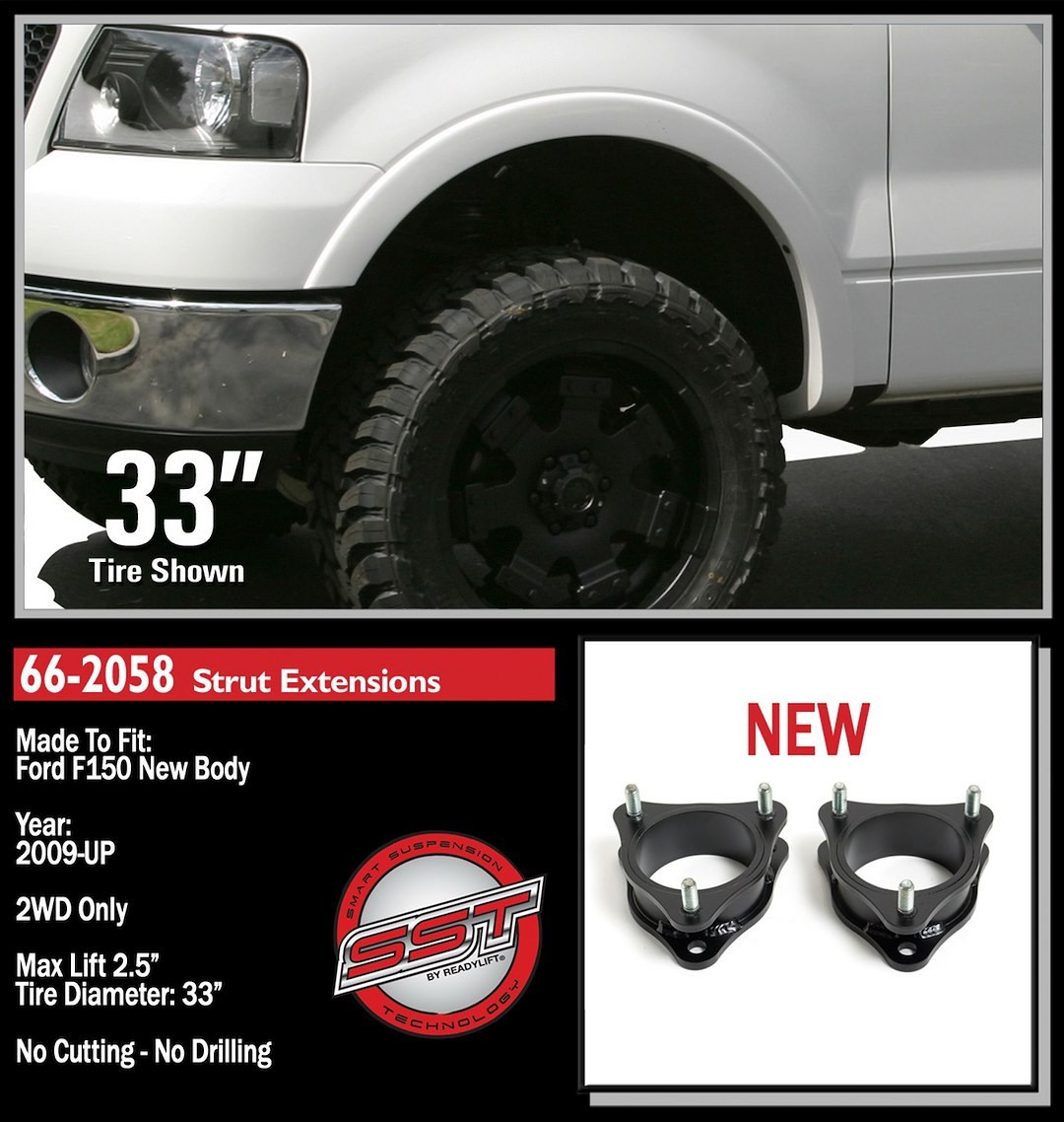 ReadyLIFT Leveling Kit Suspension, 2.5 Inch, Strut Assembly Extension, Includes 2 Strut Extensions – 66-2058