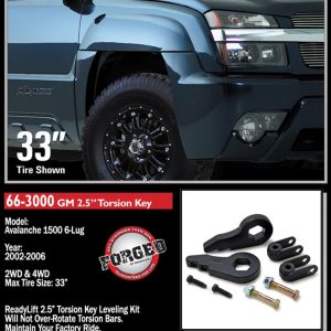 ReadyLIFT Leveling Kit Suspension, 1.5 Inch to 2.5 Inch, 2 Torsion KEYS/2 Shock Extensions and Hardware – 66-3000