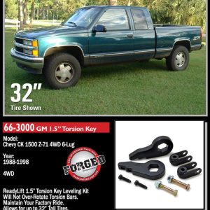 ReadyLIFT Leveling Kit Suspension, 1.5 Inch to 2.5 Inch, 2 Torsion KEYS/2 Shock Extensions and Hardware – 66-3000