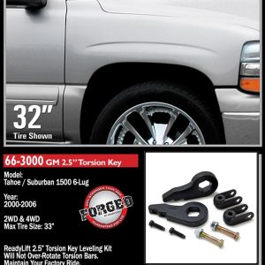 ReadyLIFT Leveling Kit Suspension, 1.5 Inch to 2.5 Inch, 2 Torsion KEYS/2 Shock Extensions and Hardware – 66-3000