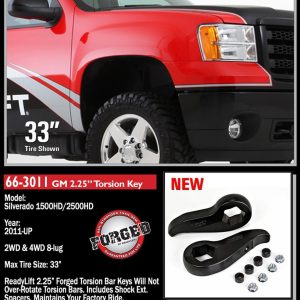 ReadyLIFT Leveling Kit Suspension, 2.25 Inch, Torsion Key, Includes 2 Forged Torsion Keys/ Shock Extensions/ Installation Hardware – 66-3011