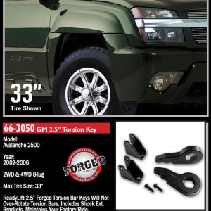 ReadyLIFT Leveling Kit Suspension, 2 Inch to 3 Inch Lift, Torsion Key, Includes 2 Torsion KEYS/2 Shock Extensions and Hardware – 66-3050