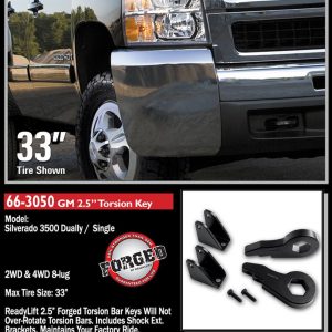 ReadyLIFT Leveling Kit Suspension, 2 Inch to 3 Inch Lift, Torsion Key, Includes 2 Torsion KEYS/2 Shock Extensions and Hardware – 66-3050