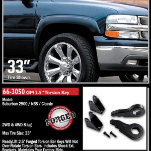 ReadyLIFT Leveling Kit Suspension, 2 Inch to 3 Inch Lift, Torsion Key, Includes 2 Torsion KEYS/2 Shock Extensions and Hardware – 66-3050