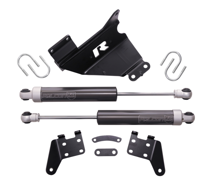 ReadyLIFT Steering Stabilizer, Falcon 2.1, Dual, Gray, With Brackets/ Hardware, Set of 2 – 77-13220