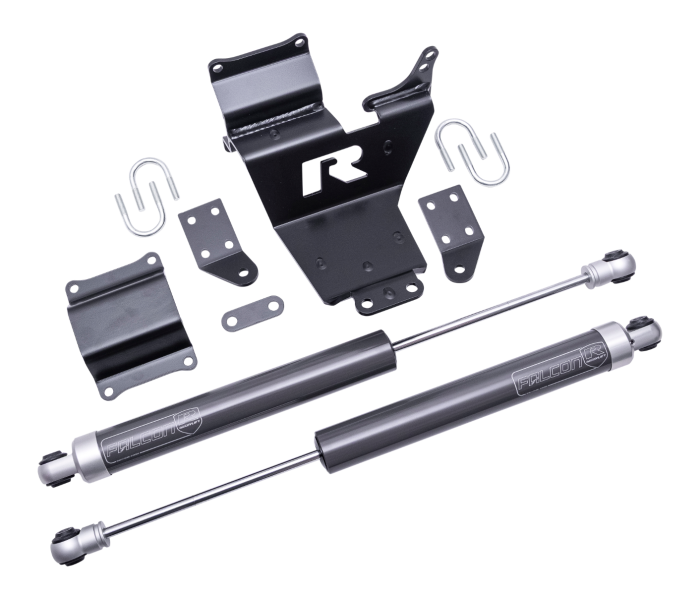ReadyLIFT Steering Stabilizer, Falcon, Dual, Gray, With Brackets/ Hardware, Set of 2 – 77-23201
