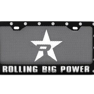 Rbp-Pilot License Plate, Rbp Star/Logo, Black Mesh Plate with White Star and Black Frame with Silver Rolling Big Power Text – RBP-4121ZR