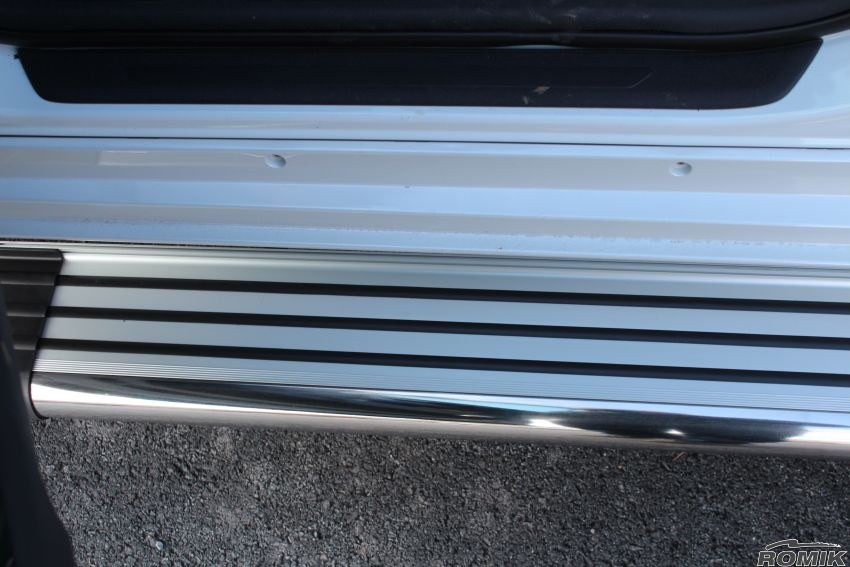 Romik USA Running Board, RB2 Series, Polished, Silver, Aluminum, Unlighted, 450 Pound Capacity, With Mounting Bracket/ Hardware – 21728418